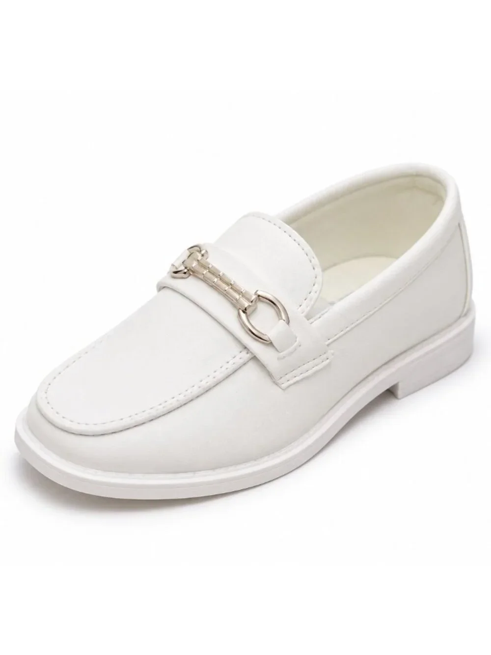 Josmo Boys Toddler 7 Faux Leather Slip-On Oxford Loafer w/ Buckle White Stylish